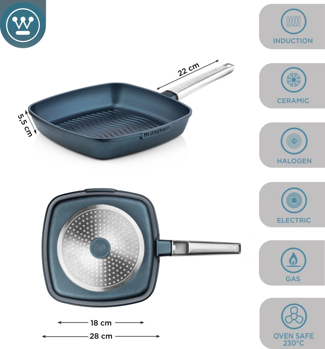 Westinghouse Pannenset Performance (Wokpan + Grillpan) ø 28 Cm - Blauw - Inductie En Alle Andere Warmtebronnen 11 Westinghouse Pannenset Performance (Wokpan + Grillpan) ø 28 Cm - Blauw - Inductie En Alle Andere Warmtebronnen - Afbeelding 9