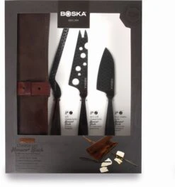 Boska Kaasmessenset Monaco+ Zwart - Met Lederen Hoes -Keukengerei Korting Winkel 307089 Cheese Set Monaco Black1 verpakking
