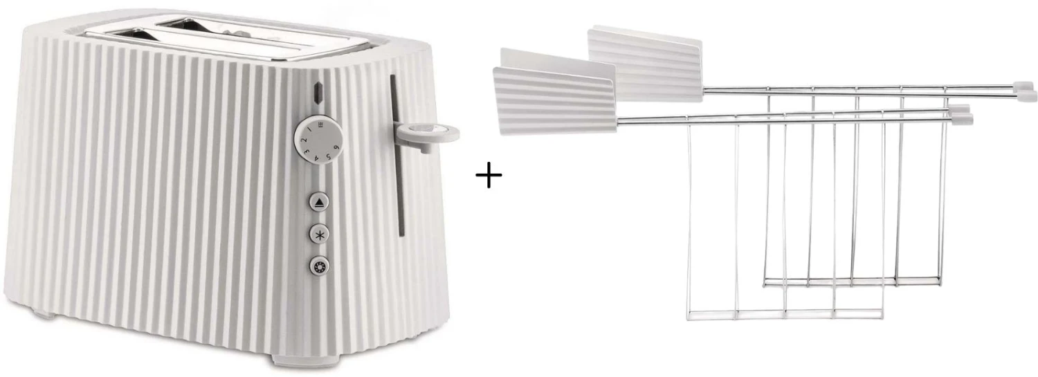 Alessi Broodrooster Plissé + Alessi Tostiklemmen Plissé - Wit - Michele De Lucchi 3 Alessi Broodrooster Plissé + Alessi Tostiklemmen Plissé - Wit - Michele De Lucchi