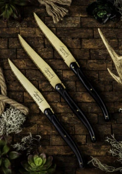 Laguiole Style De Vie Steakmessen Prestige Line Goud - 6 Stuks -Keukengerei Korting Winkel PresSteakGoudZw 1