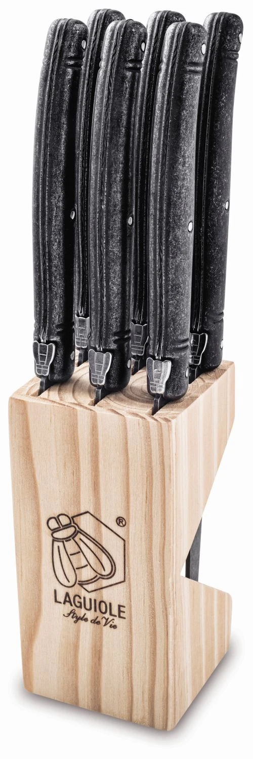 Laguiole Style De Vie Steakmessen Premium Line Black Stonewash 6 Stuks 3 Laguiole Style De Vie Steakmessen Premium Line Black Stonewash 6 Stuks